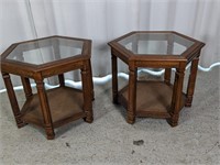 Pair of Wooden & Glass Side Tables