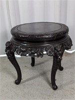 Handcarved Wood Round Side Table