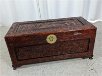 Handcarved Wood Floral Inlaid Trunk