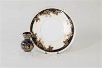 24k Gold Trimmed Vase and Porcelain Plate