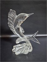 MURANO GLASS SCULPTURE FISH & WAVE SIGNED BR 83
