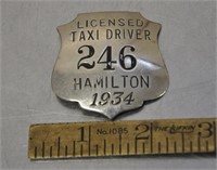 1934 Hamilton Taxi Driver badge