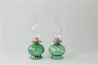 Vintage Green Glass Oil Lamps