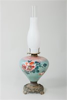Vintage Floral Hand-Painted Glass Oil Lamp