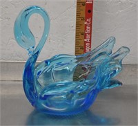 Blue art glass swan