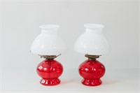 Vintage Red & White Glass Oil Lamps