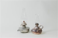 Vintage Oil Lamp Duo - Glass Chimneys