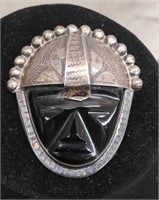 Mexico Sterling (possible) Black Onyx Pin 2"