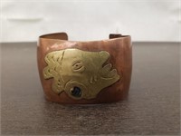 Marked Mexico Copper & Brass Bracelet w/ Shell
