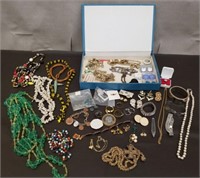 Vintage Box of Costume Jewelry. Some Marked.