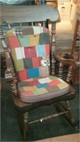 Vintage Wood Rocking Chair With Patchwork Pad
