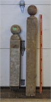 Vintage salvaged wood newel posts, note