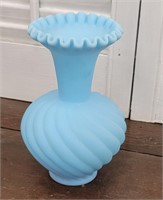 Blue satin Fenton vase