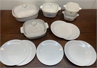 Corelle / Corning covered baking dishes and salad