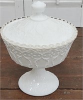 Fenton Spanish lace covered candy dish