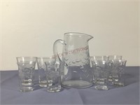 Etched Glass Pitchers and Drinking Glasses