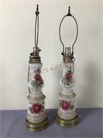 Vintage Hand Painted Glass Lamp Bases