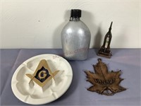 Aluminum Flask, Masonic AshTray, Souvenirs