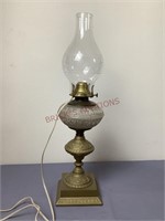 Electrified Oil Lamp with Etched Chimney