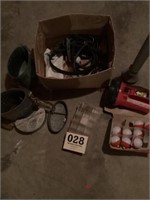 Box lot, includes flashlights, bait containers,