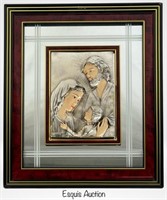 Holy Family Sterling & Enamel Bas-Relief Plaque