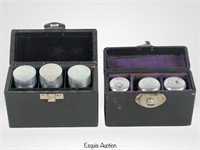 Two Vintage Travel Holy Oil Stock Sets with Cases
