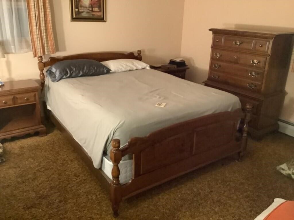 Five piece hardwood, queen size bedroom suit,