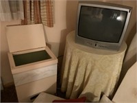 Wooden Hamper and side table w/ tv