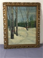 Winter Trail in the Woods Oil on Canvas Board