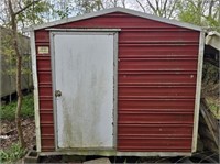 Small red outdoor shed 8' by 8' by 7'