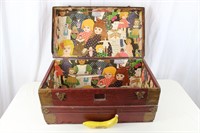 1912 Red Dome Top Doll-Papered Steamer Trunk