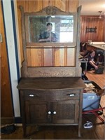 Antique Oak Wood Wash Stand With Mirror