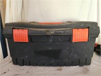 Large plastic toolbox with misc tools and more