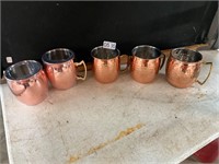 3 hammered copper cups and 2 others