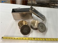 Hammered metal box and two etched cans