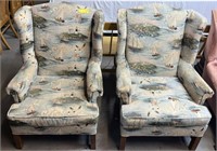 Pair of Sailboat Upholstered Wing Chairs