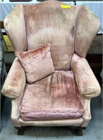 Pink Velvet Ball & Claw Foot Wing Chair
