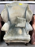Green Velvet Carved Foot Wing Chair