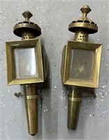 Pair of Brass Carriage Style Oil Lamps