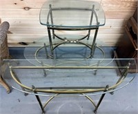 Set of 3 Brass Base Endstands w/ Glass Tops