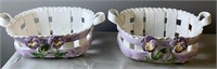 Two 11-1/2'' Made In Portugal Woven Ceramic Basket