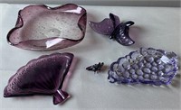 5 Purple Glass Items- Bows, Butterflies And More