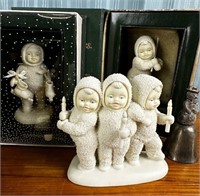 3 Department 56 Snow Babies Figurines & Bell