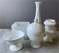 Milk Glass Candy Dish, Vase, Compote & More