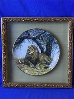 Framed Lion Collector's Plate Signed