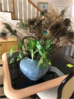 Large blue vase with peacock feathers #60