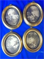 4 Oval Framed Victorian Sepia Prints