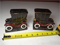 VTG Ceramic Bookend Cars From Japan