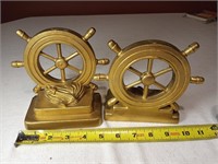 Pair Of Cast Metal Ship Wheel Bookends