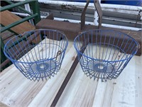 2 blue metal egg baskets